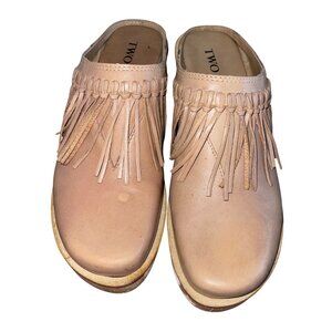 Two Lips Womens Clogs Size 7 Brown Sylvia Leather Fringed Chunky Heel Casual